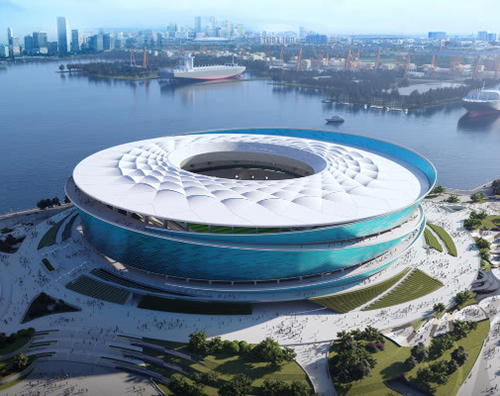 大连梭鱼湾专业足球场正式进入钢规划主体大干阶段