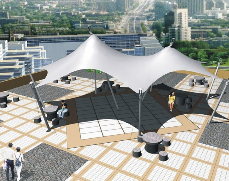 广场膜布局施工扶植的成型道理